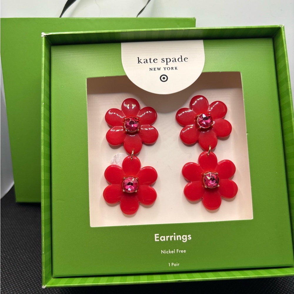 Kate Spade Target Collab Red Flower Earrings New In Box